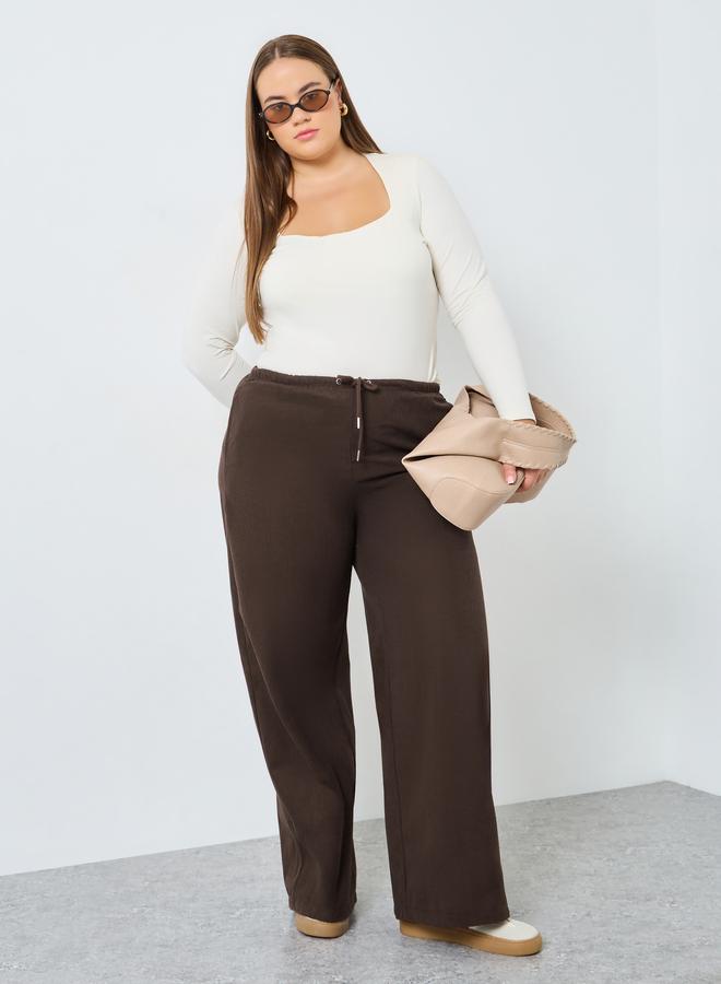 Styli Plus Size Women Brown Wide Leg Trousers - Image 1